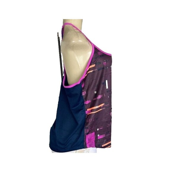 Under Armour L Pink-Navy Geometric Mesh Racerback Heatgear Halter Neckline Tank - Picture 3 of 6